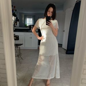 Long crochet lace white dress